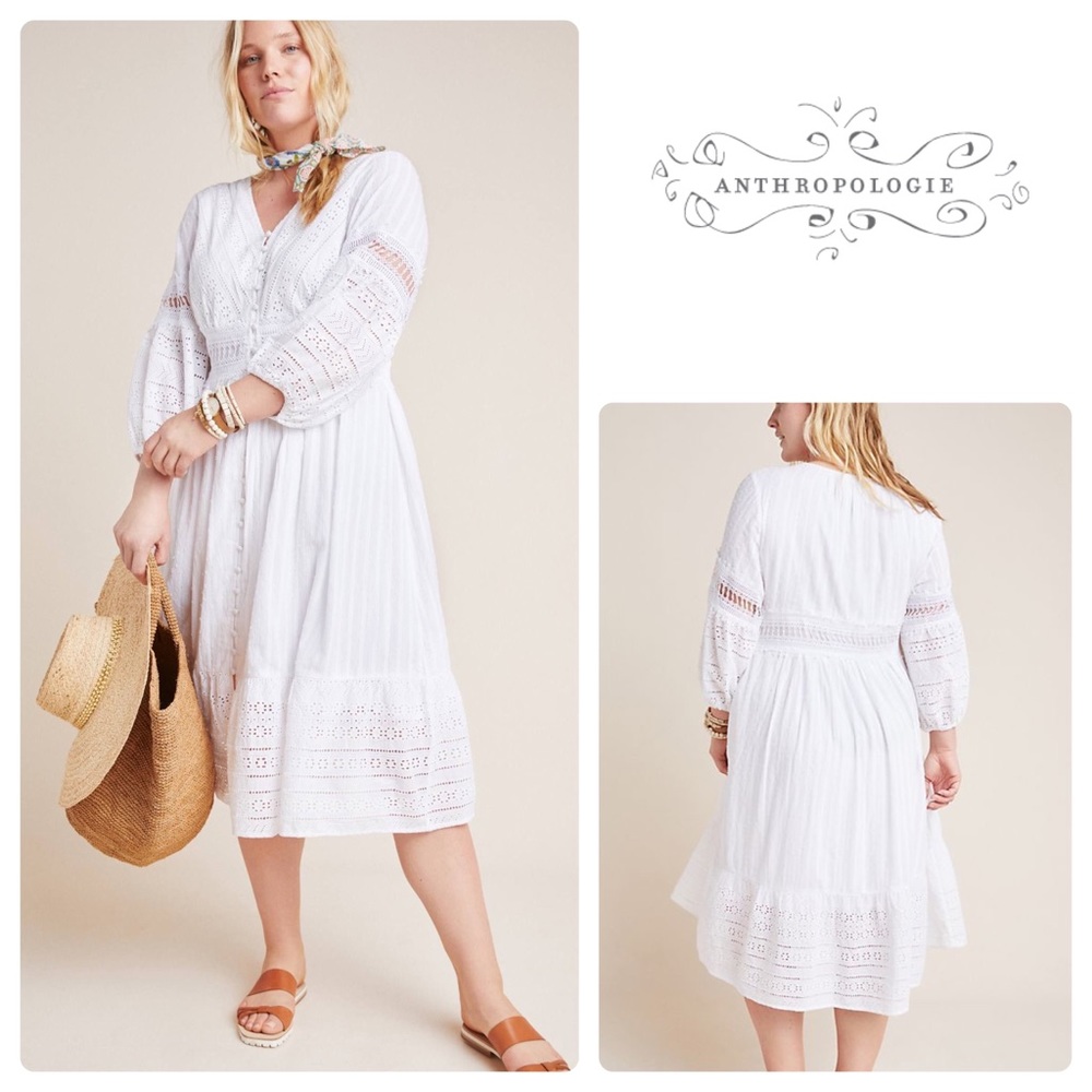 Anthropologie White Ebba Eyelet Midi Dress